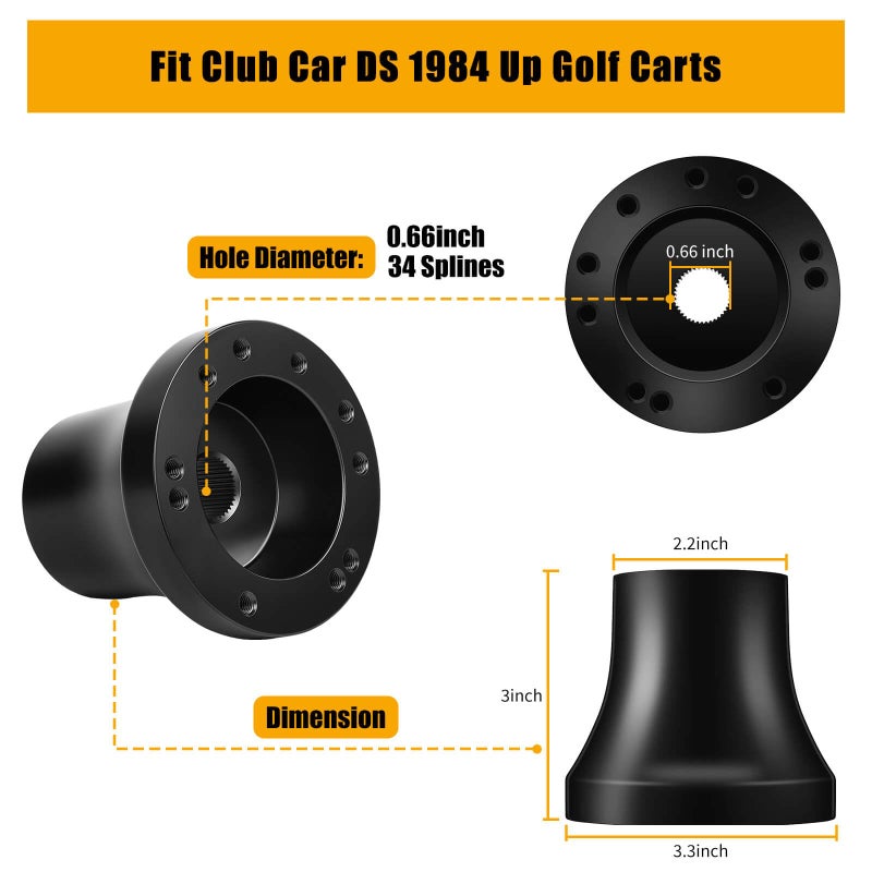 MOSNAI Club Car DS Steering Wheel Adapter Hub for Club Car DS 1984+ Golf Cart with 5-6 Holes Golf Cart Steering Wheel - Image 2
